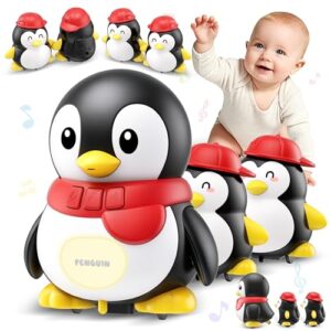 KWYZ 3-Piece Penguin Musical Talking Toys, Magnetic Mama & Baby Toys 6-12 Months, Tummy Time Toys with Light Up, Walking Toys Newborn Infant Toddler Toys for 6 Month Old & 1 Year Old Boy Girl Gifts