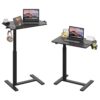 KYDEVO Mobile Standing Desk with Hidden Wheels, Pneumatic Height Adjustable Overbed Bedside Table, Portable Rolling Sit-Stand Workstation with Cup Holder & Headphone Hook for Hospital Home Office Use