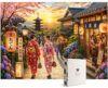 Kyoto Japan Jigsaw Puzzle for Adults 1000 Pieces – Cherry Blossom Street, Pagoda, Kimono Women and Traditional Tea House – Colorful Japanese Landscape Puzzle Gift