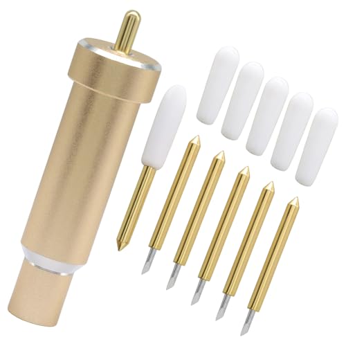 Kyuionty 5 Pcs Fine-Point Blade & Housing Kit, 45°Cutting Blade Compatible with ExploreAir/Air 2/Air 3/Maker/Maker 3, Ideal for Light to Mid-Weight Materials Cardstock, Vinyl (Gold)