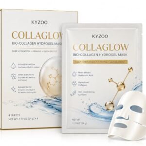 KYZOO COLLAGLOW Bio-Collagen Hydrogel Face Mask, Overnight Moisturizing Sheet Mask with Collagen, Hyaluronic Acid & Niacinamide, Hydrating Korean Skincare for Dry & Dull Skin, 4 Count (34g Each)