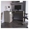 L-Shaped Desk, Keyboard Tray, Two Drawers, One Open Shelf, Light Gray