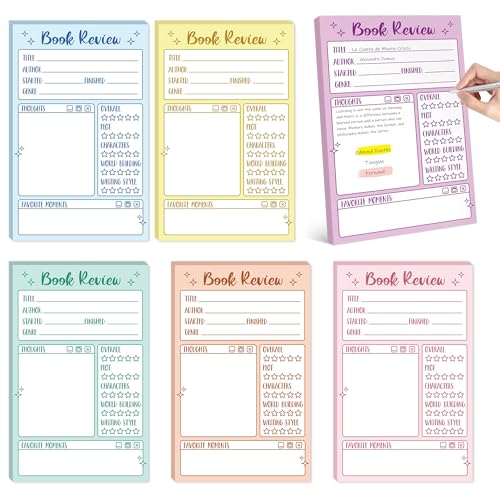 L1rabe Colorful Book Review Notepad - Back to School Gift 6Pcs Reading Journals Tracking Notepad for Book Lovers Readers Bookish Bookworm Gift, Reading Log for Students Teachers Women to Review