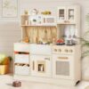 labebe Wooden Play Kitchen for Kids, Toy Kitchen Set with Ice Maker, Stove, Sink, 15 Accessories, Extra Storage with 2 Bins, Pretend Play for Boys & Girls Ages 3+