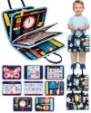 LADFAR Montessori Busy Book for Toddlers, 8-Page Sensory Activity Book for Fine Motor Skills & Basic Dress Learning, Portable Travel Toy for Preschool Kids, Birthday Gift for Boys and Girls (Blue)