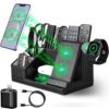 LADSTAG Black Leather Desk Organizer With Charging Station,Office Supplies Desk Accessories,Pen Holder for Desk,Remote Control Holder,Desk Organizer With Phone Charger,Nightstand Desktop Organizer