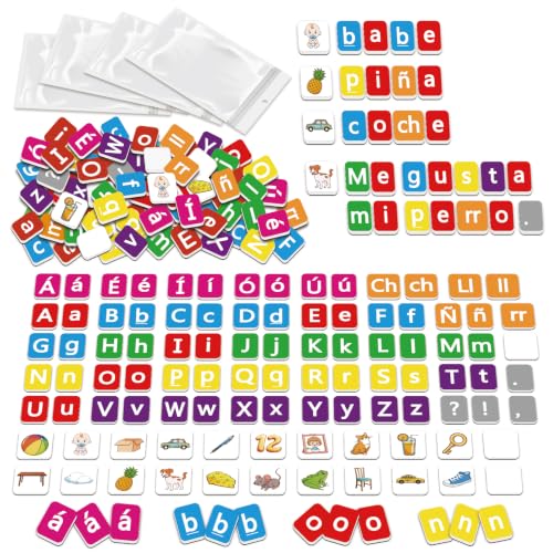 Laffunz Learn Spanish Magnetic Alphabet Letters Tiles for Kids, Upper & Lower Spanish Learning Spelling Games Phonics Manipulatives, Fridge Magnets Toddlers Preschool Kindergarten Classroom Must Haves