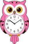 Lafocuse 12 Inch Owl Clock with Swinging Tail, Pink Wall Clock Kids Room