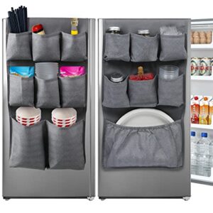 Lafulling Mini Fridge Organizer Storage 65" x 12.6", Mini Fridge Caddy Hanging Organizer with 15 Extra Large Pockets for Dorm, Pantry, Plate, Silverware, Spice, Cutlery, Napkins, Other Daily Stuff