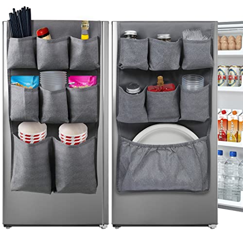Lafulling Mini Fridge Organizer Storage 65" x 12.6", Mini Fridge Caddy Hanging Organizer with 15 Extra Large Pockets for Dorm, Pantry, Plate, Silverware, Spice, Cutlery, Napkins, Other Daily Stuff