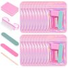 Lainballow 20 Pcs Disposable Manicure Kit, Portable Mini Manicure Set for Travel, Pink Disposable Pedicure Kit with Nail File, Buffer Block, Buffer, Handle Brush & Wood Stick for Home, Professional