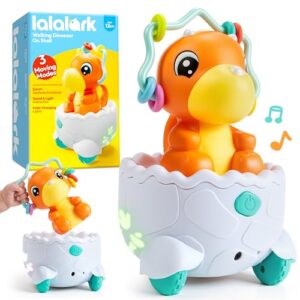 lalalark 2-in-1 Dinosaur Crawling Baby Toy, Moving Musical Tummy Time Toys with Obstacle Avoidance, Educational Learning Interactive Toddler Toy Plus Light Sound, 1st Birthday Gift for Boy Girl