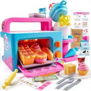 lalalark Bakery Shop Pretend Role Play Kids Toy with Light & Sound Oven, Realistic Mixer, Color Changing Cookies, 20 Pieces Play Kitchen Food Accessories, Birthday Gift for Boys Kids