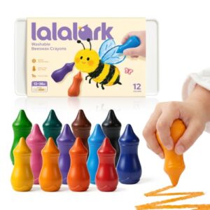 lalalark Beeswax Crayons for Toddlers 1-3, Natural Washable, 12 Colors