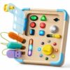 lalalark Busy Board with 15 LED Light – Montessori Learning Toddler Toy with 9 Sounds, 5 Switches & Plugs, Travel Toys Sensory Activity Board for 1 2 3 Years Old Boy & Girl Birthday Gift