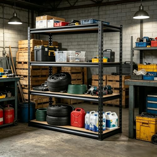 LALFPET Heavy Duty 5-Tier Adjustable Metal Shelving Unit - Carbon Steel Freestanding Storage Rack - 2500 lbs Capacity - Organizer for Garage, Kitchen, Pantry, Basement, Warehouse - Black Matte