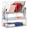 LALOBLUE Acrylic Desk Organizer with Drawer, Office Supplies,Organization Storage, 2 PC Drawer Organizer with 4 File Sorter, Desk Organizers and Accessories, Clear Acrylic File Organizer