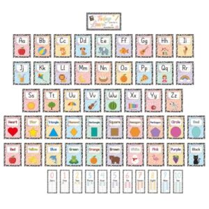 Landhoow 58 Pcs Colorful Composition Alphabet and Number Bulletin Board Set Educational Bulletin Board Cards Manuscript Alphabet Number Posters for Kids Kindergarten Classroom and Home Decorations
