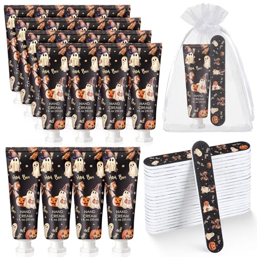 Landhoow Halloween Hand Cream and Nail File Gifts Set Halloween Ghost Coquette Party Favors for Women Ghost Double-sided Nail File and Hand Lotion Travel Size Lotion Birthday Holiday Party Supplies