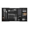Landmok Bamboo Silverware Drawer Organizer, 17.72-29.53 Inch Expandable Large Kitchen Drawer Organizer, 5-8 Slot Flatware with Removable Card Slots & Knife Block for Spoon Butter Knive, Black