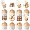LANGE HOME 36 Pcs Bear Cupcake Toppers, Baby Shower Baby Bear Cake Decorations Little Bear Cupcake Topper for Bear Theme Baby Shower Birthday Supplies Blue