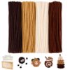 LansinLife 400 Pcs Pipe Cleaners Bulk, 4 Color Brown 7MM Thick Fluffy Chenille Stems for Crafts, Pipe Cleaners Flower Kit with 1Pcs Storage Bag for DIY Animals, Flowers, Party Decoration (Brown)