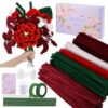 LansinLife 400 Pcs Pipe Cleaners Craft Set, 5 Assorted Red Pipe Cleaners Bulk, Chenille Stems for DIY Flower Making Kit with Floral Stems, Gardening Tape, Stamen, Ribbon for DIY Bouquet Gift (Red)