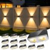 LANSOW Solar Fence Lights Outdoor 12 Pack, Fence Lights Solar Powered Waterproof, 10-Mode Warm/Cool/Neutral White & RGB, Up-Down Led Wall Lights Dusk to Dawn Decor for Yard, Deck, Patio, Pool, Railing