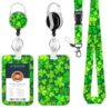 Lanyard for ID Badge Holder St. Patrick's Day Clover Breakaway Heavy Duty Retractable Badge Reel Detachable Carabiner Keychain for Women Man Student Teacher Nurse Office Gifts