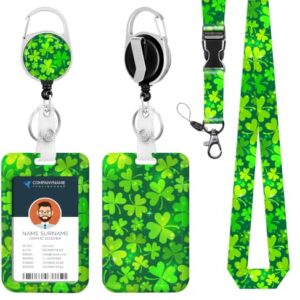 Lanyard for ID Badge Holder St. Patrick's Day Clover Breakaway Heavy Duty Retractable Badge Reel Detachable Carabiner Keychain for Women Man Student Teacher Nurse Office Gifts