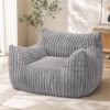 LaoGeoRon Giant Bean Bag Chairs for Adults, Large Plush Bean Bag Chair with Armrests and Side-Pocket, Living Room Beanbag Chair with Memory Foam Filled, Vacuum-Compressed for Easy Gifting, Grey