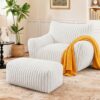 LaoGeoRon Giant Bean Bag Chairs for Adults, Large Plush Bean Bag Chair with Armrests & Ottoman, Living Room Beanbag Chair with Memory Foam Filled, Vacuum-Compressed for Easy Gifting, White