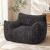 LaoGeoRon Giant Bean Bag Chairs for Adults, Large Plush Bean Bag Chair with Armrests and Side-Pocket, Living Room Beanbag Chair with Memory Foam Filled, Vacuum-Compressed for Easy Gifting, Black