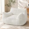 LaoGeoRon Giant Bean Bag Chairs for Adults, Large Plush Bean Bag Chair with Armrests and Side-Pocket, Living Room Beanbag Chair with Memory Foam Filled, Vacuum-Compressed for Easy Gifting, White