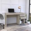 Laptop Desk for Bedroom,Computer Desk, Two Drawers, One Lower Shelf, Light Gray