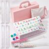 LaRandom American Mahjong Set 168 Blossom Acrylic Numbered Tiles, 4 All-in-One Rack/Pushers, 4 Dice, Tiles Bag and Portable Travel Case Full Size Complete Mahjongg Game Set (Pink,Standard Size)