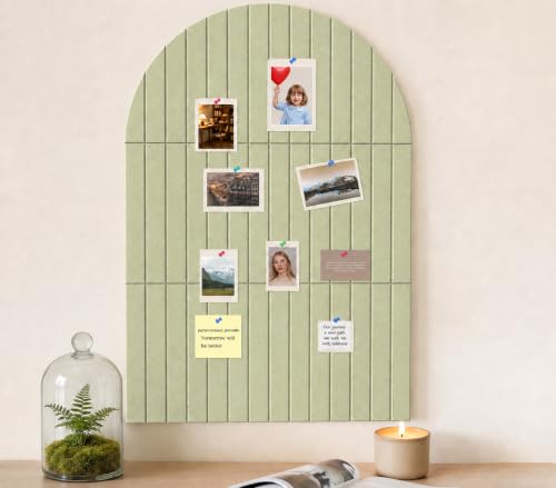 Large Arched Felt Bulletin Board 35" x 24",Cork Board Alternative - 6 Customized Felt Wall Tiles with Push Pins, Cork Boards for Walls Pin Board for Office & Home Panels - Sage Green