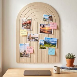 Large Arched Felt Bulletin Board 35" x 24" Cork Board Alternative with 30 Pushpins, 30 Adhesive Tabs, Wall Paneling and Cork Boards for Office and Home Wall Decor (Beige)