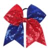 Large Big 7 Inch Cheer Bow, 4th of July Sequin Bow Elastic Hair Tie, Glitter Hair Bow Scrunchies, Ponytail Hair Accessories Independence Day Gift for Teen Girls Women (Red+Royal Blue)