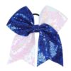 Large Big 7 Inch Cheer Bow, 4th of July Sequin Bow Elastic Hair Tie, Glitter Hair Bow Scrunchies, Ponytail Hair Accessories Independence Day Gift for Teen Girls Women (Royal Blue+White)