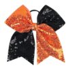 Large Big 7 Inch Sequin Bow, Cheer Bow Elastic Hair Tie, Glitter Hair Bow Ribbon Scrunchies, Ponytail Holders Halloween Hair Accessories Gift for Teen Girls Women (Orange+Black)