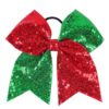 Large Big 7 Inch Sequin Bow, Cheer Bow Elastic Hair Tie, Glitter Hair Bow Ribbon Scrunchies, Ponytail Holders Christmas Hair Accessories Gift for Teen Girls Women (Red+Green)