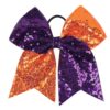 Large Big 7 Inch Sequin Bow, Cheer Bow Elastic Hair Tie, Glitter Hair Bow Ribbon Scrunchies, Ponytail Holders Halloween Hair Accessories Gift for Teen Girls Women (Deep Purple+Orange)