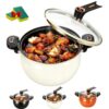 Large Capacity Micro-Pressure Enamel Soup Pot, 8L micro pressure cooker pot,ceramic stock pot, stew pots with lids Low Press Safety Valve, Fast Cooking Cookware，White