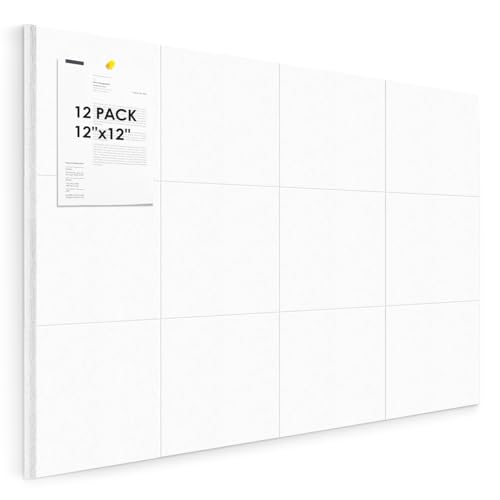 Large Cork Board for Walls 48"x36" |Cork Board Alternative| 12 Pack Felt Wall Tiles| White Bulletin Board with Removable Adhesive | Cork Boards Pinboard for Office Home Classroom,White