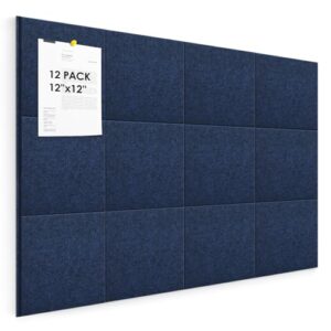 Large Cork Board for Walls 48"x36" |Cork Board Alternative| 12 Pack Felt Wall Tiles| Dark Blue Bulletin Board with Removable Adhesive | Cork Boards Pinboard for Office Home Classroom，Dark Blue