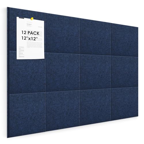 Large Cork Board for Walls 48"x36" |Cork Board Alternative| 12 Pack Felt Wall Tiles| Dark Blue Bulletin Board with Removable Adhesive | Cork Boards Pinboard for Office Home Classroom,Dark Blue