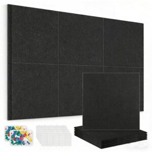 Large Cork Board for Walls |Cork Board Alternative|Felt Wall Tiles| Black Bulletin Board with Removable Adhesive | Cork Boards Pinboard for Office Home Classroom,36"x24",6 Pack,Black