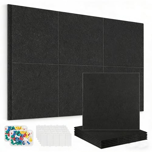 Large Cork Board for Walls |Cork Board Alternative|Felt Wall Tiles| Black Bulletin Board with Removable Adhesive | Cork Boards Pinboard for Office Home Classroom,36"x24",6 Pack,Black
