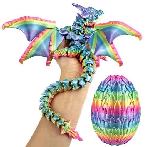 Large Dynamic 3D Printed Dragon Egg with Dragons Inside, 3D Printed Flexible Articulated Crystal Animals with Movable Wings , Flying Fidget Bird with Eyes Model for Desktop Home Decoration(SCCHMT)